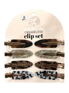Great Hair Day Creaseless Clip Set 8pc 2.5" Assorted Gold + Neutral Patterns